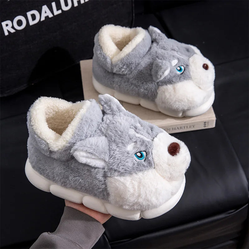 Women Indoor Cotton Slippers Cute Cartoon Dog Winter Warm Shoes Zpaxo