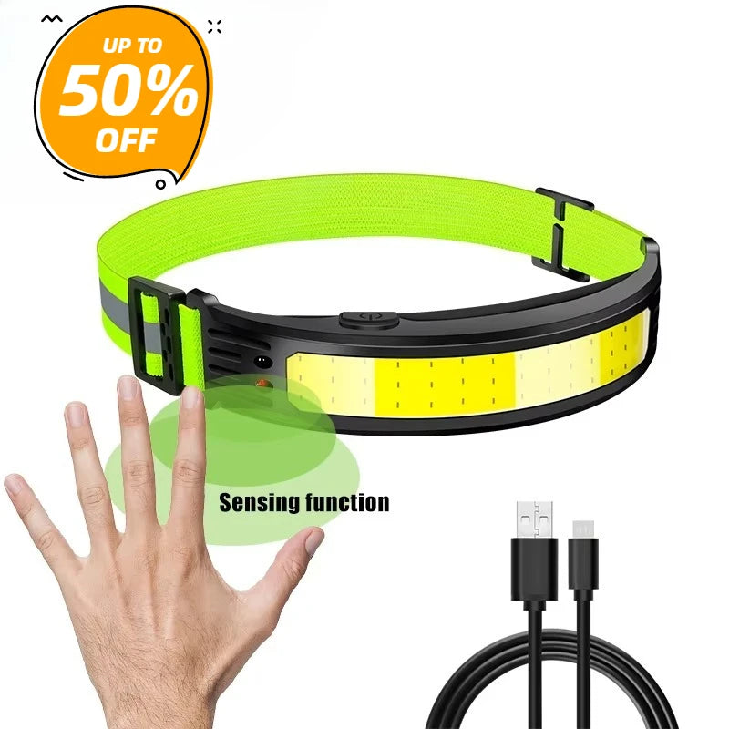 Rechargeable LED Headlamp – 5 Modes, Sensor, IP65, COB