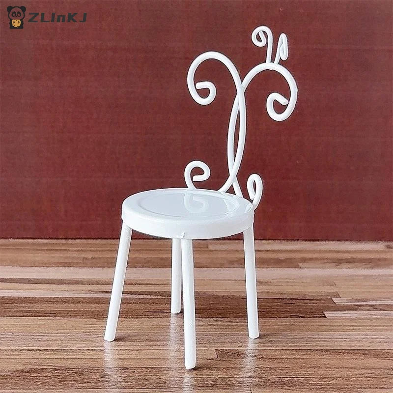 ▶1Pcs 1:12 Dollhouse Miniature Doll Accessories Iron Back Chair Furniture Home Model Decor Toy Doll House Accessories Zpaxo