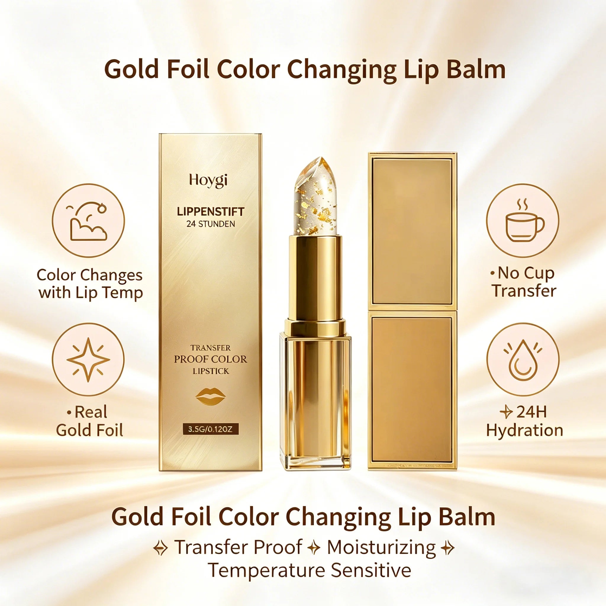Hoygi Gold Foil Color Changing Lip Balm – Moisturizing Tint Color Changing Lip Balm Zpaxo