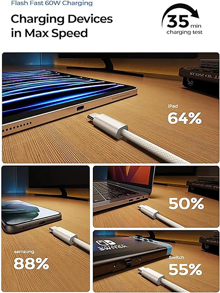 PD 60W USB C to USB C Cable Fast Charge Data Cable For Macbook iPad iPhone 15 Series Xiaomi Type C to Type C Data Charger Cable Zpaxo