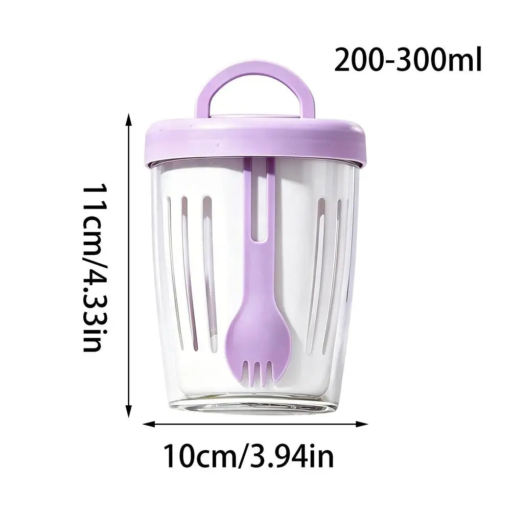 Leak-Proof Yogurt & Salad Cup with Lid, Fork & Drain – 300ml Portable Food Container Zpaxo Purple