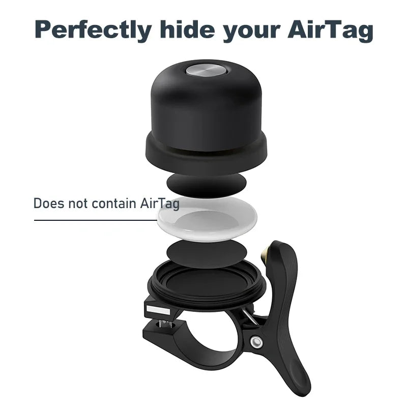 Bicycle Bell For Air Tag GPS Tracker Under Bike Bell Holder Bicycle Brass Bell For AirTag Case Anti-Theft Waterproof Bike Mount Zpaxo Black