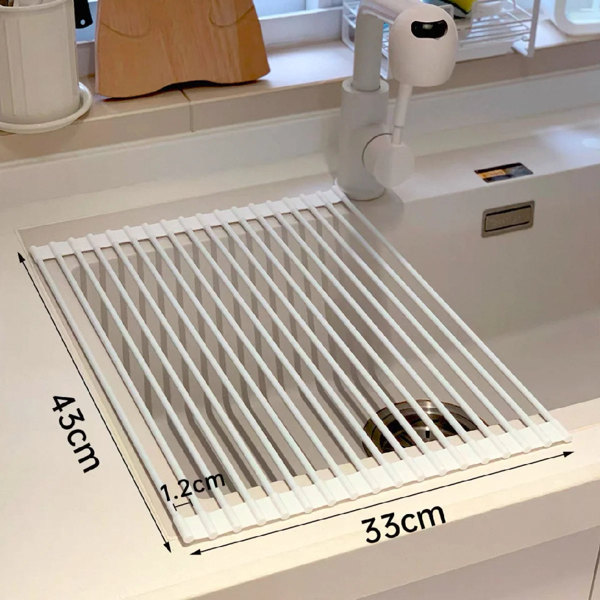 Silicone Kitchen Sink Drain Rack Foldable Roll Up Dish Drying Rack Over The Sink Filter Grid Drain Basket Countertop Draining Ma Zpaxo WHITE