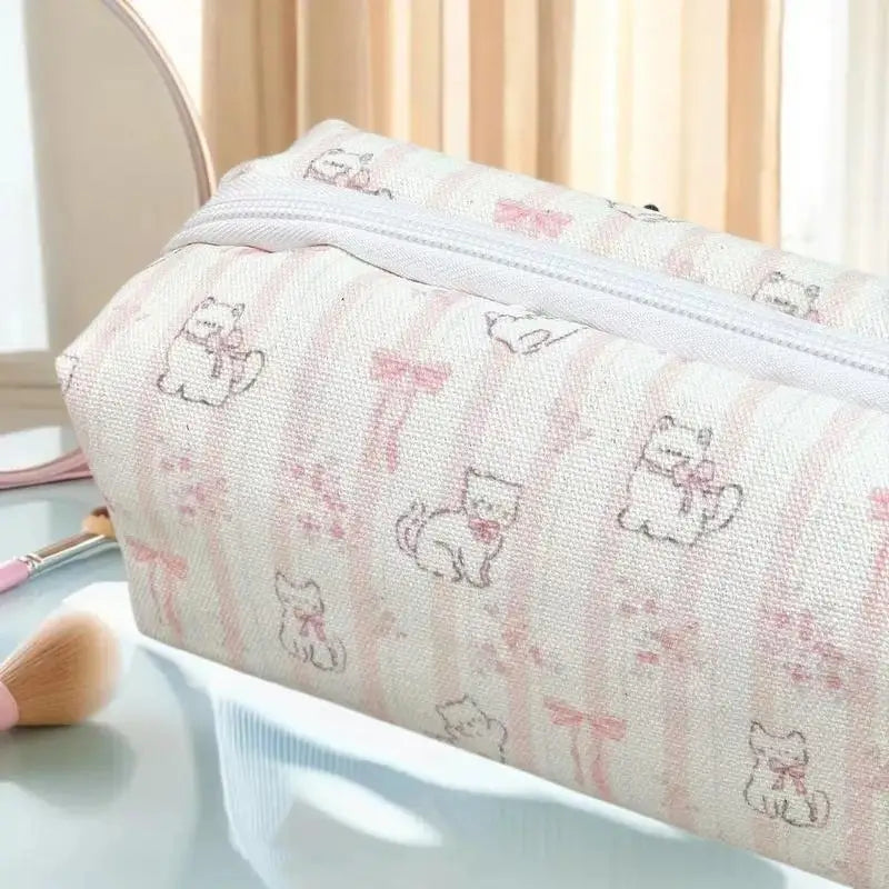 Lovely Bow Cat Pencil Pouch Large Pen Storage Compact Makeup Bag Zpaxo