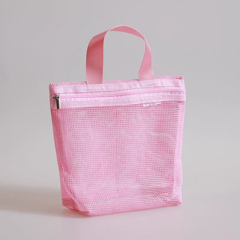 Portable Mesh Storage Bag – Bath, Travel, Makeup & Swimming Mesh Storage Bag Zpaxo Pink