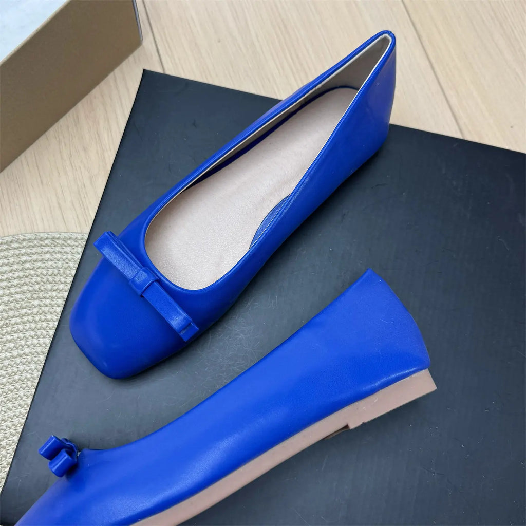Flat Shoes for Women Spring and Autumn 2026 New Retro Square Toe Bow Ballet Shoes for Women Flat Plus Size Women's Shoes Zpaxo