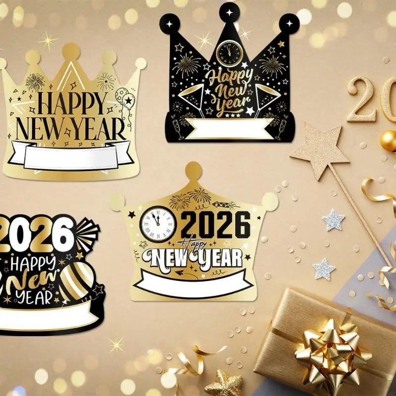 Pack Of 6 2026 New Year Crown Hat Elastic Bands For Adults Kids Party Celebration Zpaxo