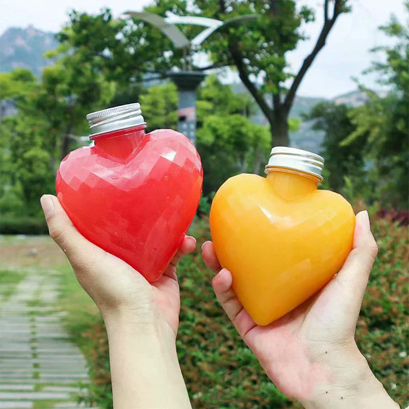 For Drinks Storage Containers Drinking Water Bottles Plastic Water Bottle With Lids Caps 300ml Plastic Heart Shape Bottles 10Pcs Zpaxo