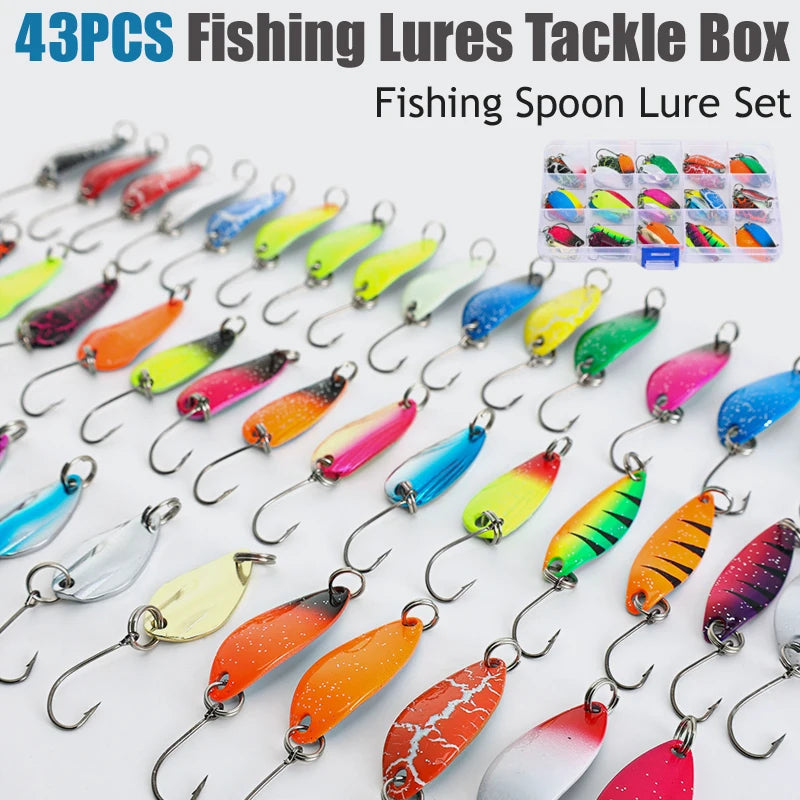 43-Piece Metal Spoon Trout Lure Set – Wobbler Jigging Tackle Fishing Spoon Lure Set Zpaxo
