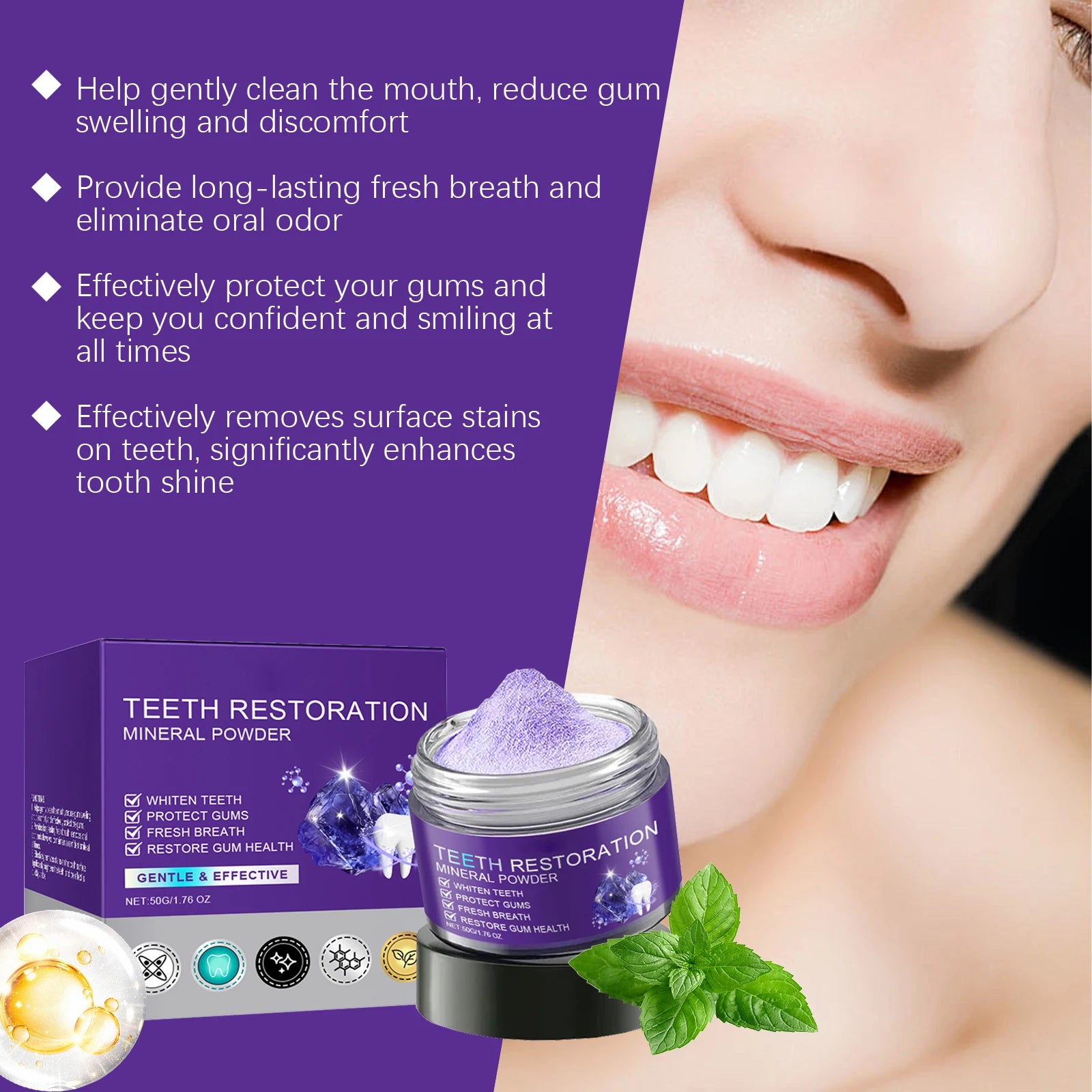 Purple Teeth Whitening Powder – Plaque Removal & Gum Care 50g Teeth Whitening Powder Zpaxo