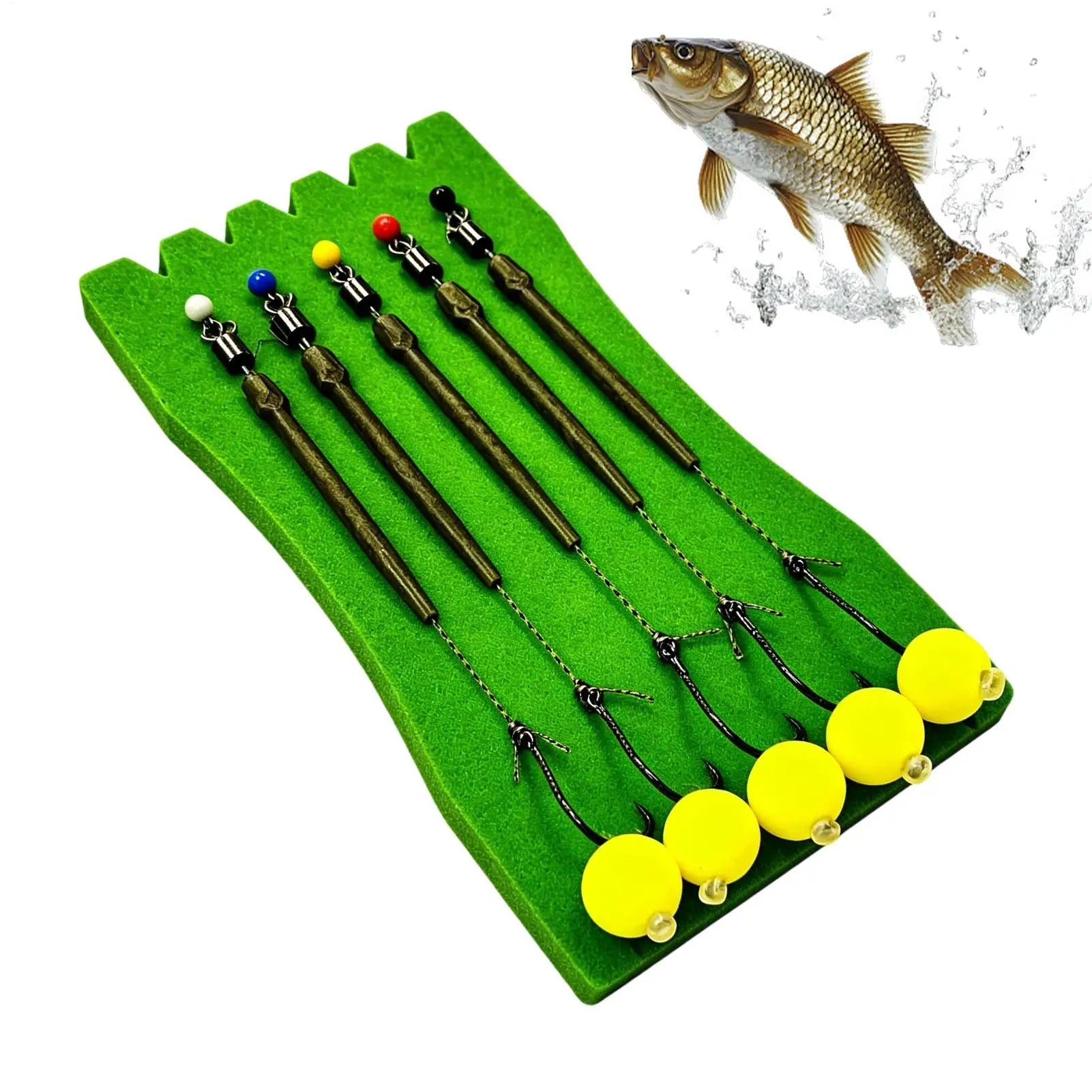 5-Pack Pre-Tied Carp Fishing Rig Set – Anti-Snag Hook & Float Fishing Rig Set Zpaxo