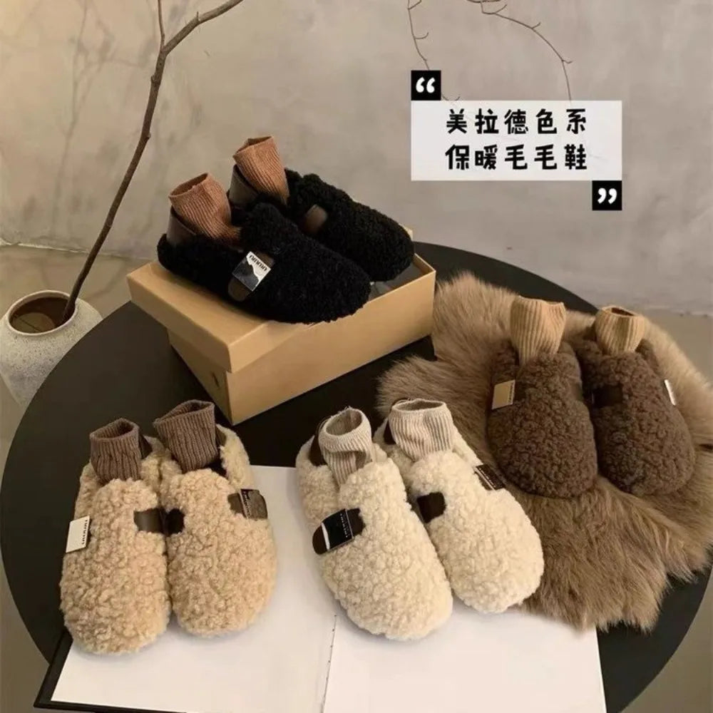 Winter Shoes Women Round Toe Slip-on Female Footwear Loafers Fur