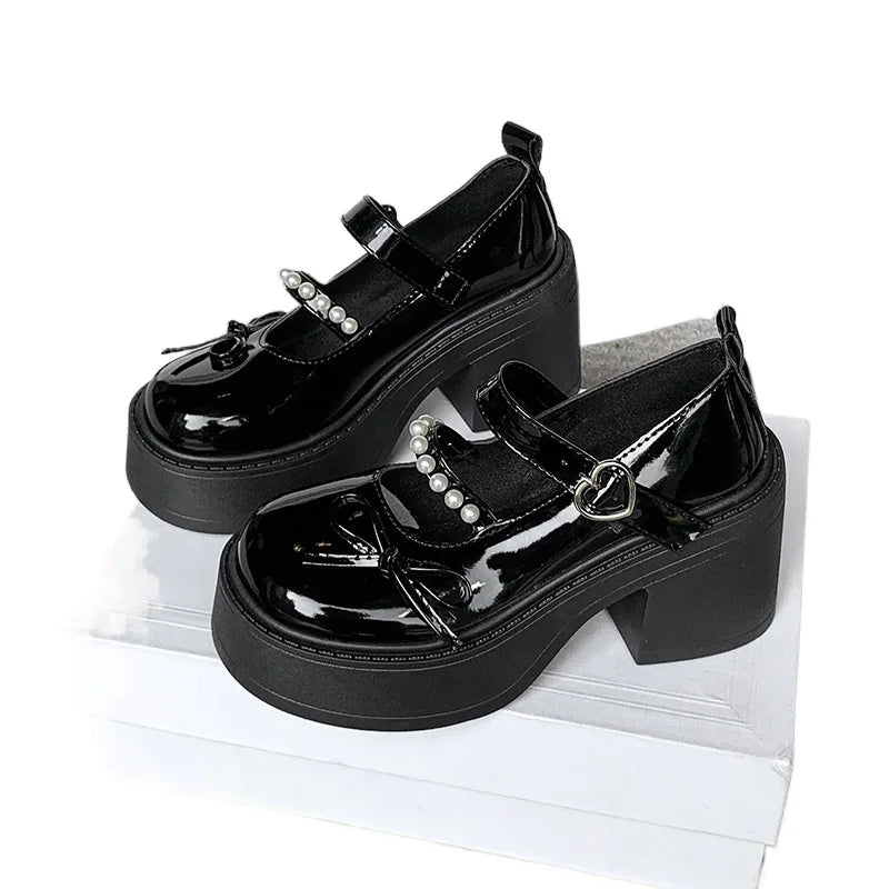 Black Heels Mary Jane Shoes Women 2025Goth Chunky Platform Pumps