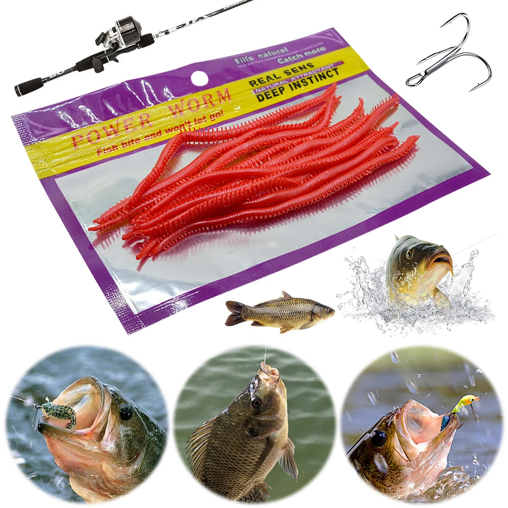 Lot Fishing Lures Lifelike Fishy Smell Soft Worm Freshwater Saltwater