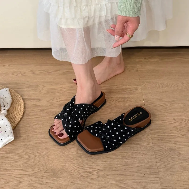 Polka Dot Unique Women's Sandals Summer 2026 Small Beach Match Skirts Zpaxo black 38