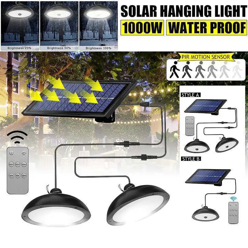 Double Head Outdoor Solar Pendant Light Waterproof LED Lamp with Motion Sensor Split Remote Control for Garden Shed Lighting Zpaxo