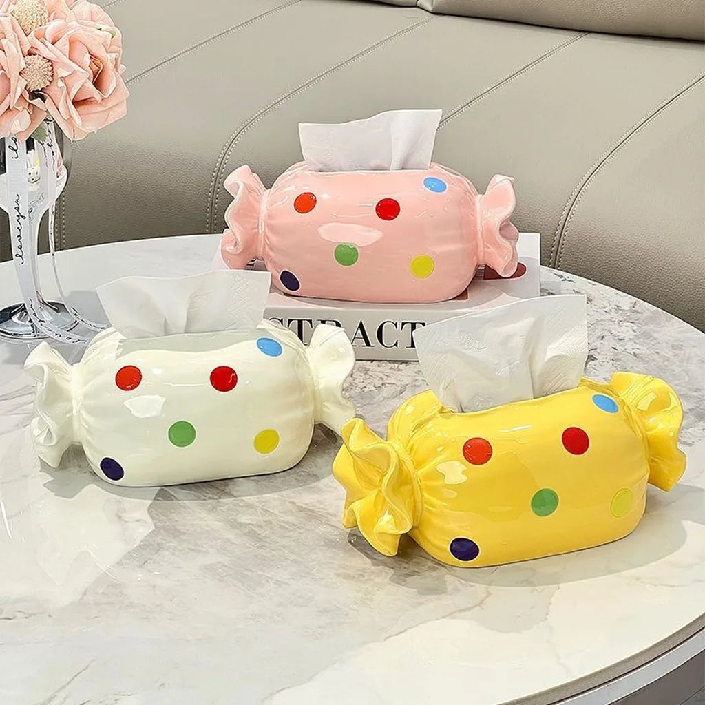 Ceramic Candy Tissue Box – Japanese Polka Dot Home Décor