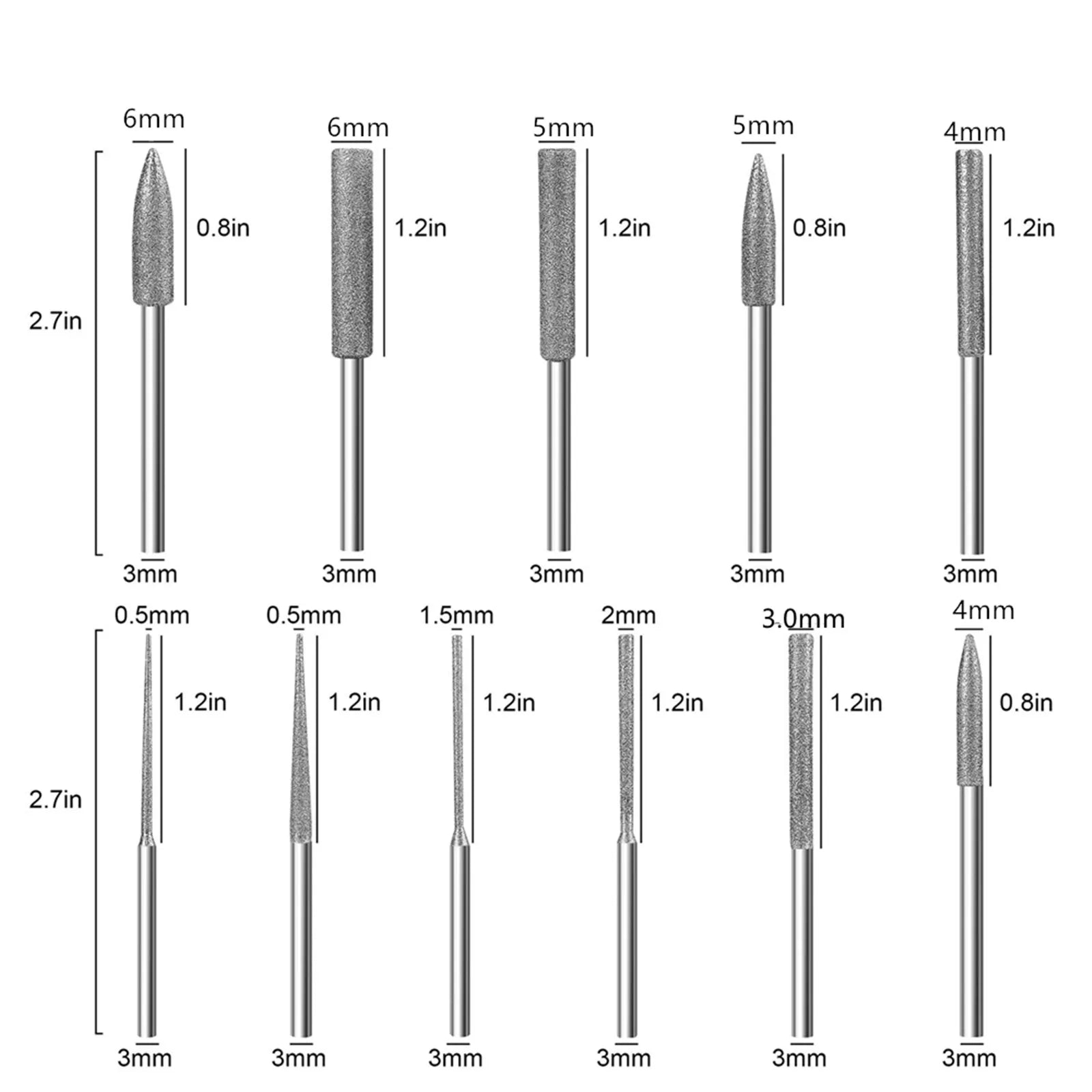 Diamond Grinding Burr Needle Point Engraving Carving Polishing Glass
