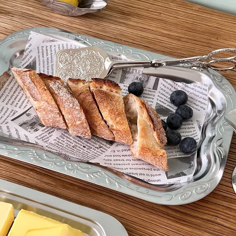 1PCS English-style Vintage Tray Pattern Metal Dining Tray, Household and Commercial Storage Tray, Rectangular Dim Sum Fruit Tray Zpaxo