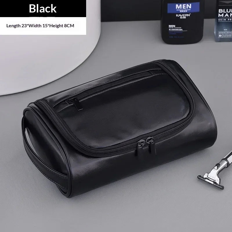 Men's PU Leather Travel Wash Bag – Large Capacity Waterproof Travel Wash Bag Zpaxo Thick black