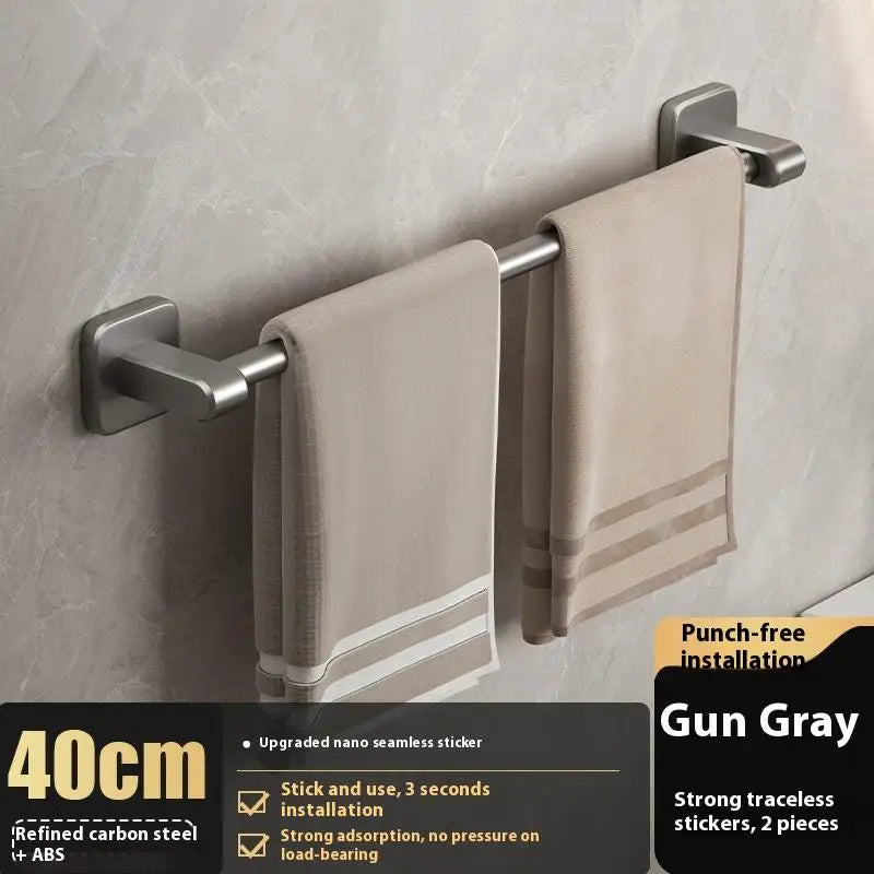 Non-drilling Towel Rack Double Layer Self Adhesive Bathroom Shower Zpaxo 1Layer Gray 40cm