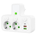 3 Plugs Power Strip with USB Ports EU Plug Socket 3-in-1 Wall Outlet with Switch Control Multi-power Strip 3 Power Sockets Home Zpaxo 2-White