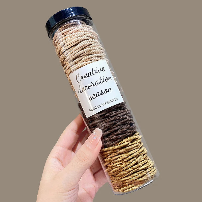 100pcs/lot Hair Bands Solid Color Elastic Rubber Band Hair Band Tie Headband Hair Accessories for Ponytail Hairbands Zpaxo khaki brown 100Pcs Box