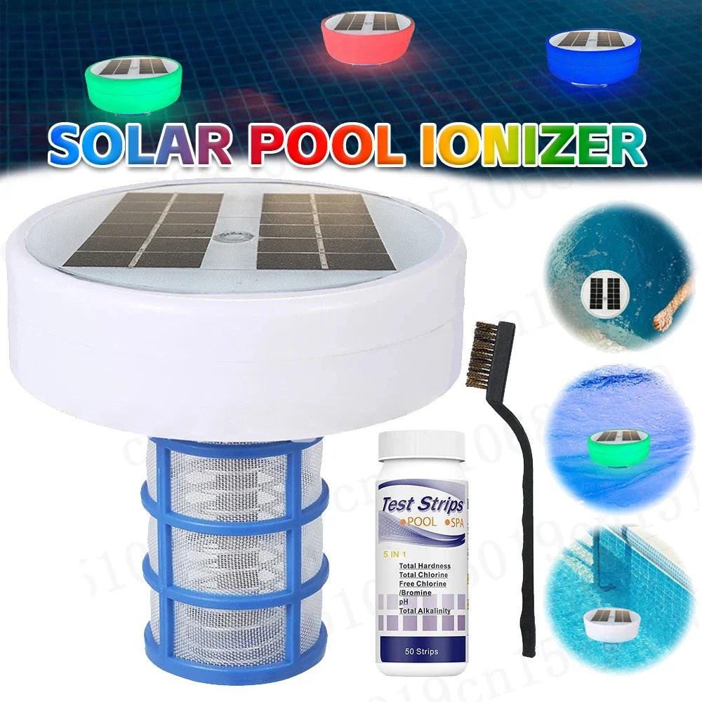 Automatic Pool Cleaner Auto Switching Solar Copper Pool Ionizer Keeps Pool Cleaner and Clear RGB LED Night Light Up To 35000 Gal Zpaxo