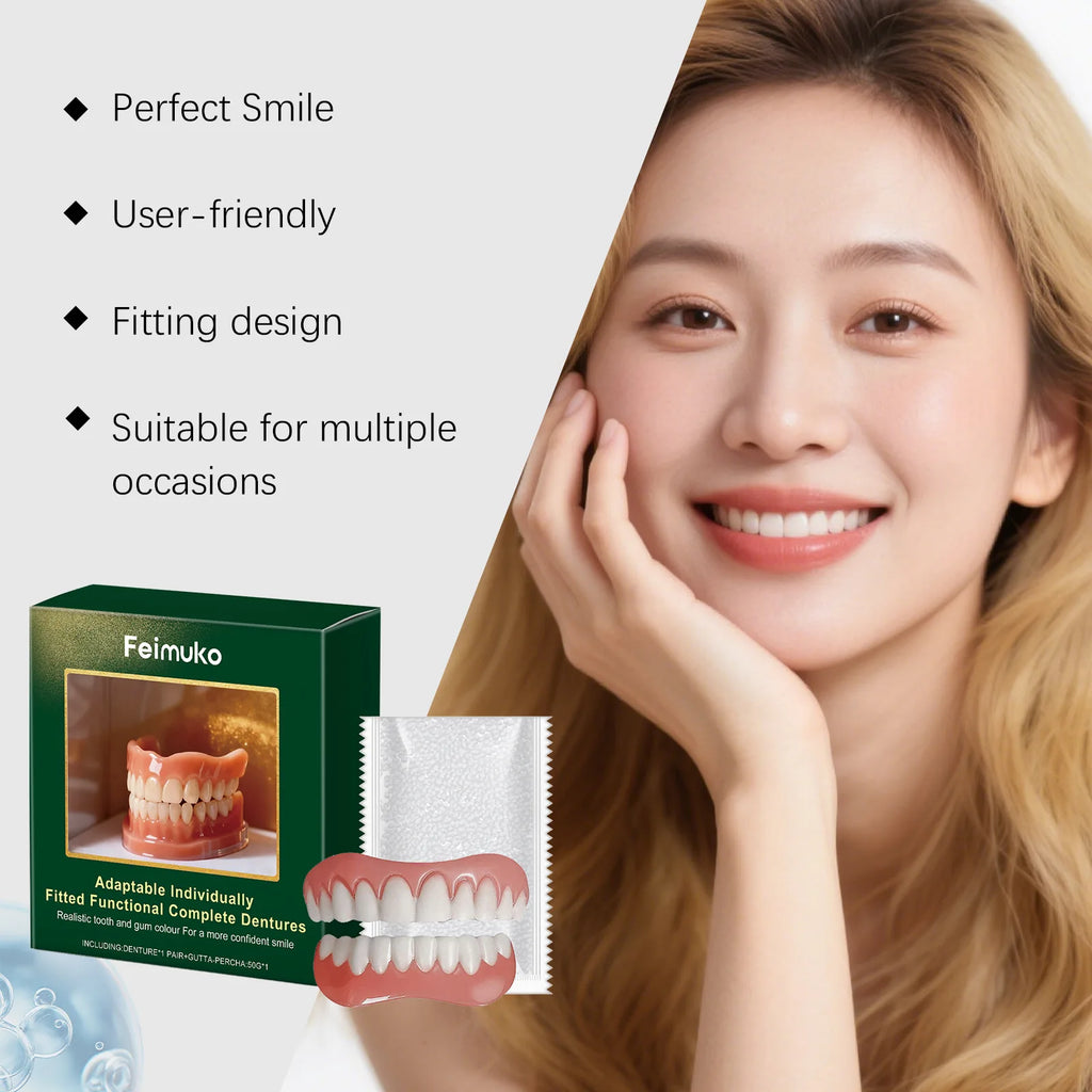 Silicone Temporary Denture Set – Comfort Fit Fake Teeth Upper & Lower Temporary Denture Set Zpaxo