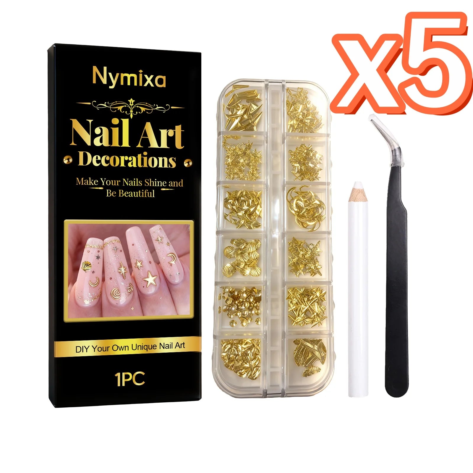 DIY Nail Art Decorations Kit Draw Delicate Art Designs Add Shiny Lasting Color Full Set Nail Art Tool Home DIY Manicure Design Zpaxo Decorations Kit x 5