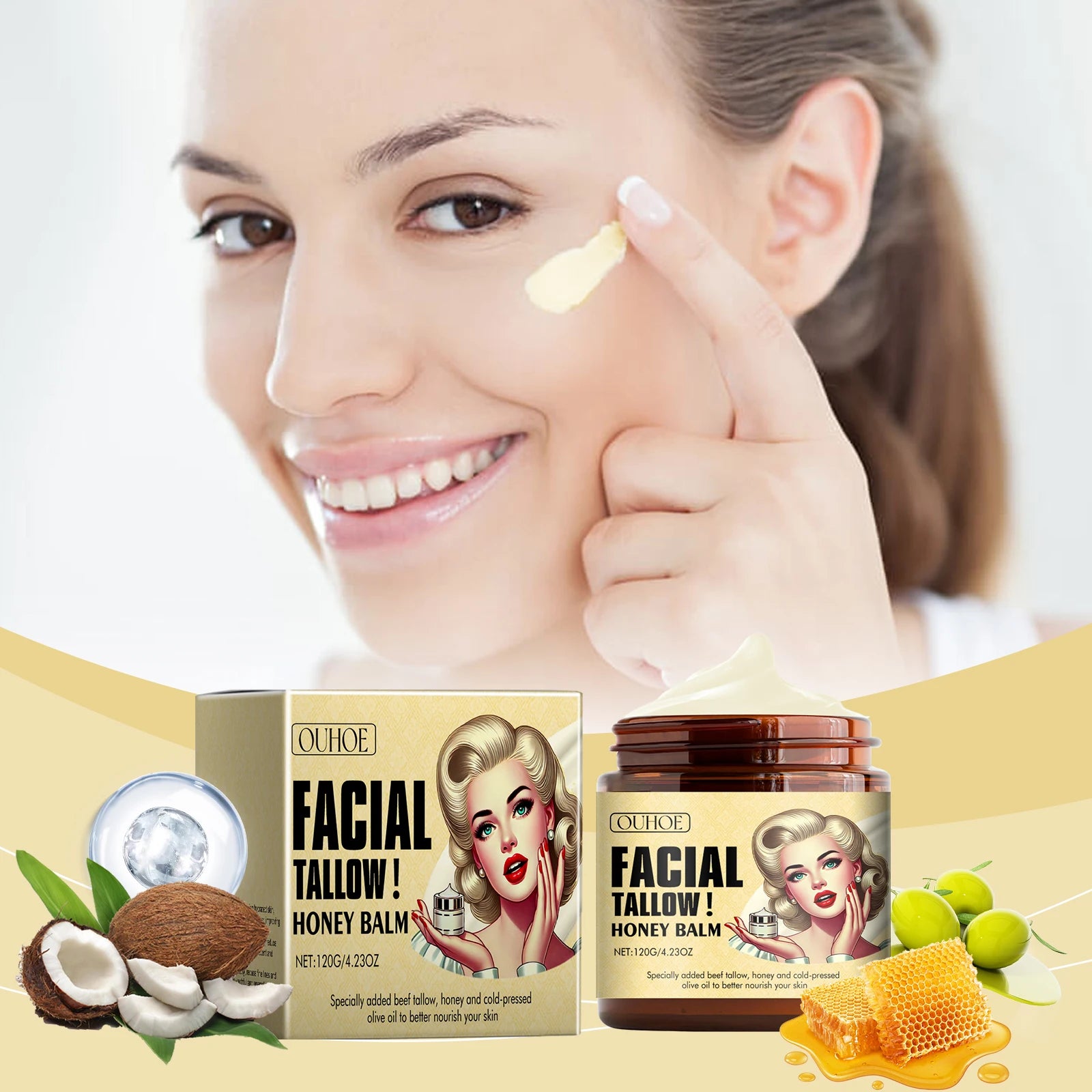 Tallow Honey Balm Fine Lines Removal Lifting Firming Tighten Smooth Improve Puffiness Hydrating Nourish Moisturizing Face Cream Zpaxo
