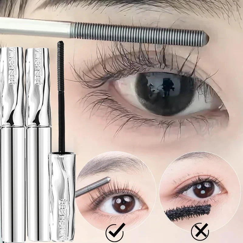Steel Tube Mascara Silk Fiber Ultra-Fine Spiral Brush Black Waterproof Lasting Curling Fast Dry Eyelash Extensions Eyes Makeup Zpaxo 2Pcs Black