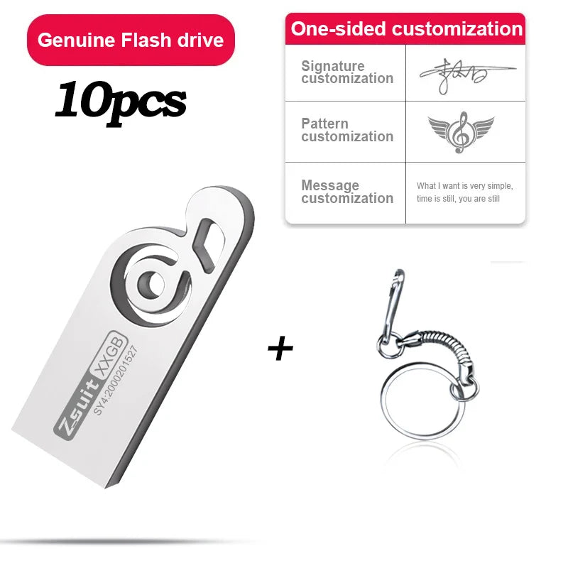 ZSUIT YF 10Pcs Metal Memorias USB Stick Original 128G Pendrive 64G Flash Drives Pen Drives 32GB USB Flash Drive U Disk Free Logo Zpaxo 8 GB Silver