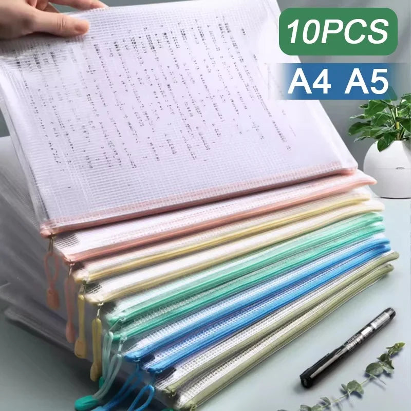 5- Multipurpose Mesh Zipper Pouch A5 Document Bag A4 File Folders Zpaxo