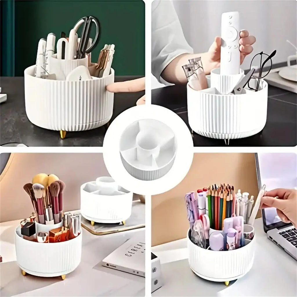 360° Rotating Makeup Organizer - 1pc Plastic Cosmetic Storage with 5 Compartments - Multi-Functional Holder for Brushes Zpaxo