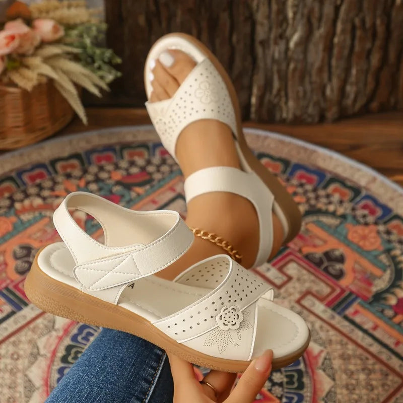 Women's Fish Mouth Open Toe Flower Embellishment Comfortable Vintage Zpaxo Beige 41