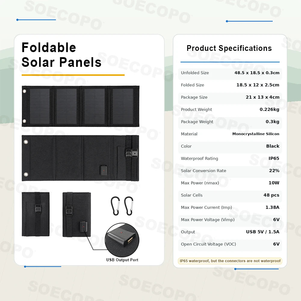 Portable 20W Foldable Solar Panel USB Charger Lightweight Solar Power Bank Charger for Backpacking Camping Outdoor Activities Zpaxo