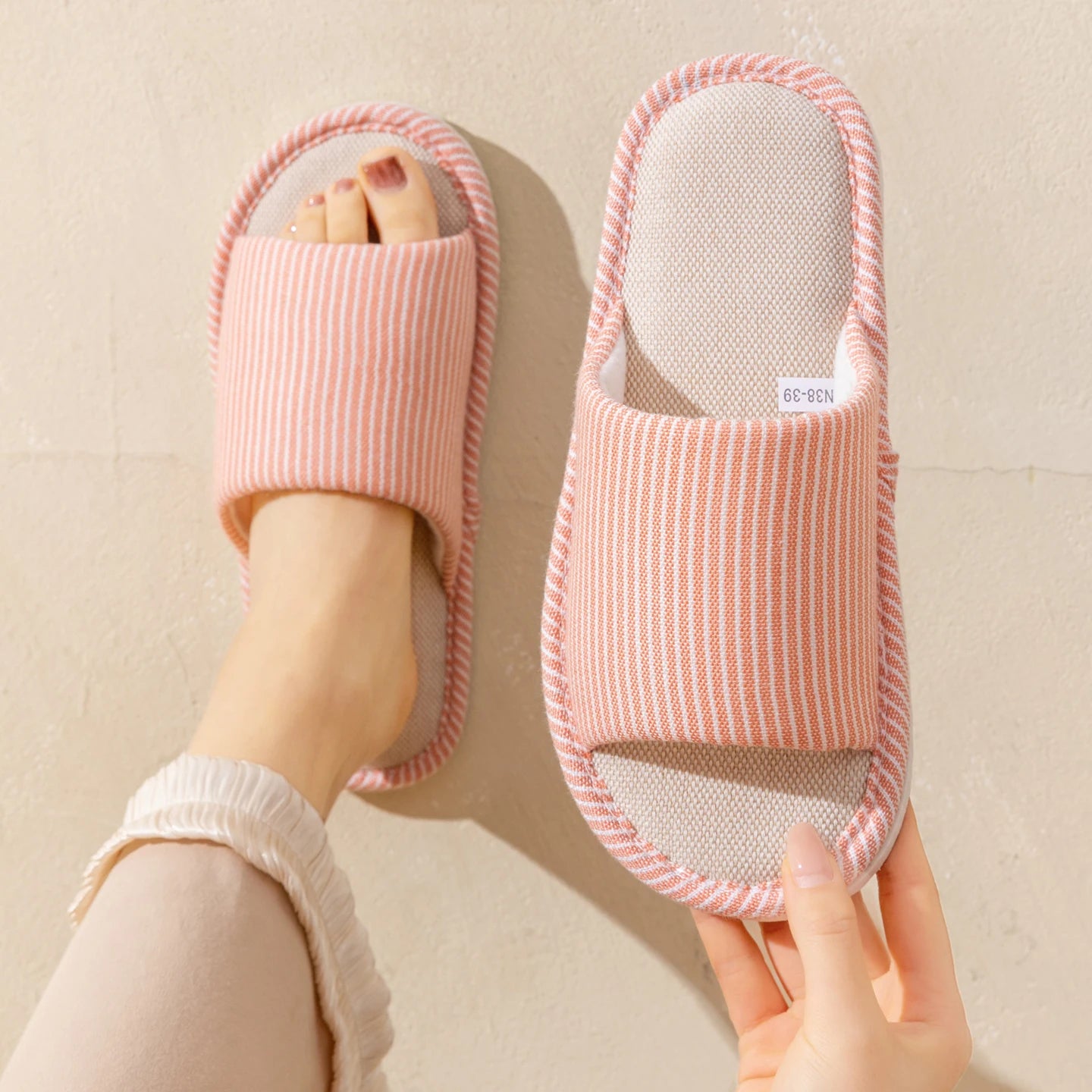 Japanese-style Striped Women's Slippers Slip-on Breathable Indoor