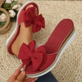 Women's Fish Mouth Open Toe Vintage Bow Embellishment Wedge Heel Zpaxo Red 43