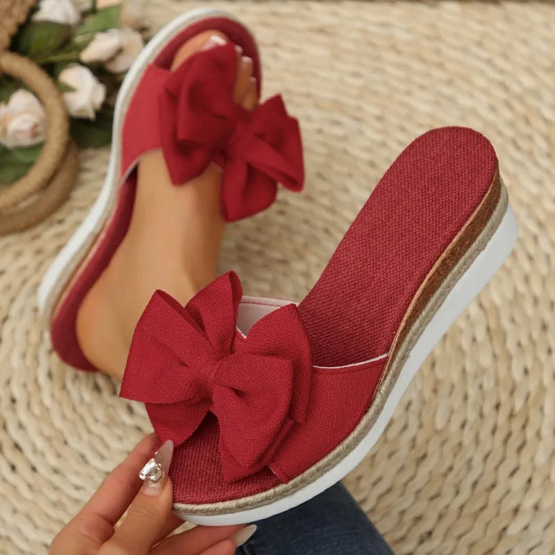 Women's Fish Mouth Open Toe Vintage Bow Embellishment Wedge Heel Zpaxo Red 43