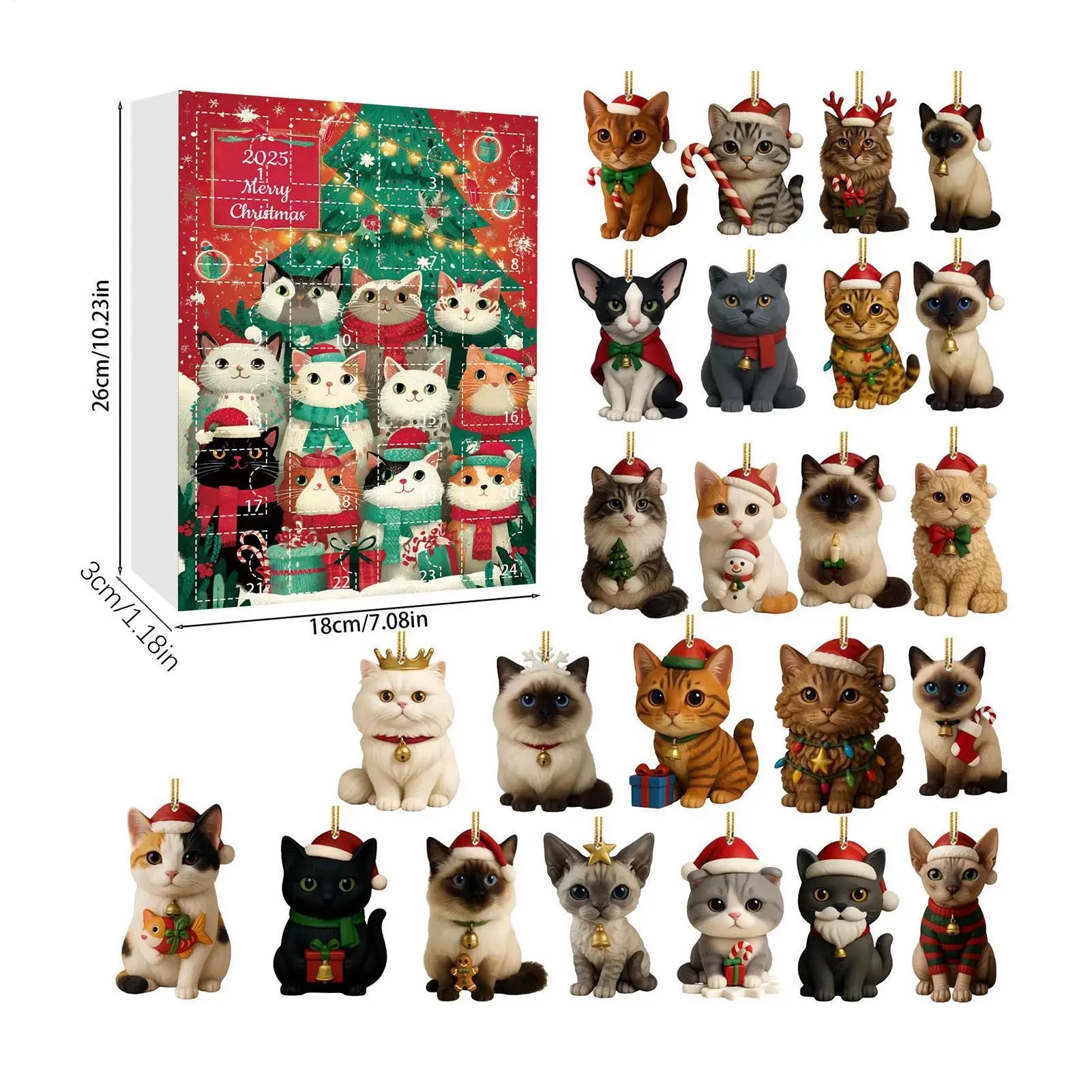 Cat Christmas Countdown Calendar Keychain 2D Acrylic Ornament Charm