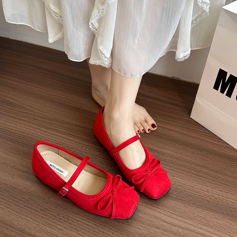 Spring Butterfly-knot Women Ballet Shoes Fashion Outdoor Dress Female Zpaxo 35 Red