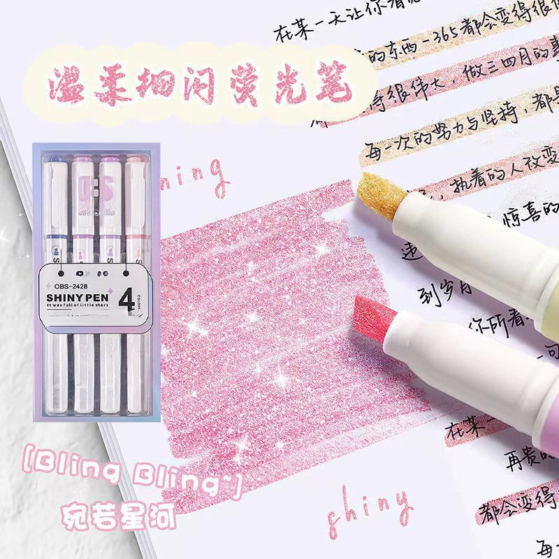 4 Colors Aesthetic Star Glitter Highlighters Shiny Scrapbook Doodle Zpaxo