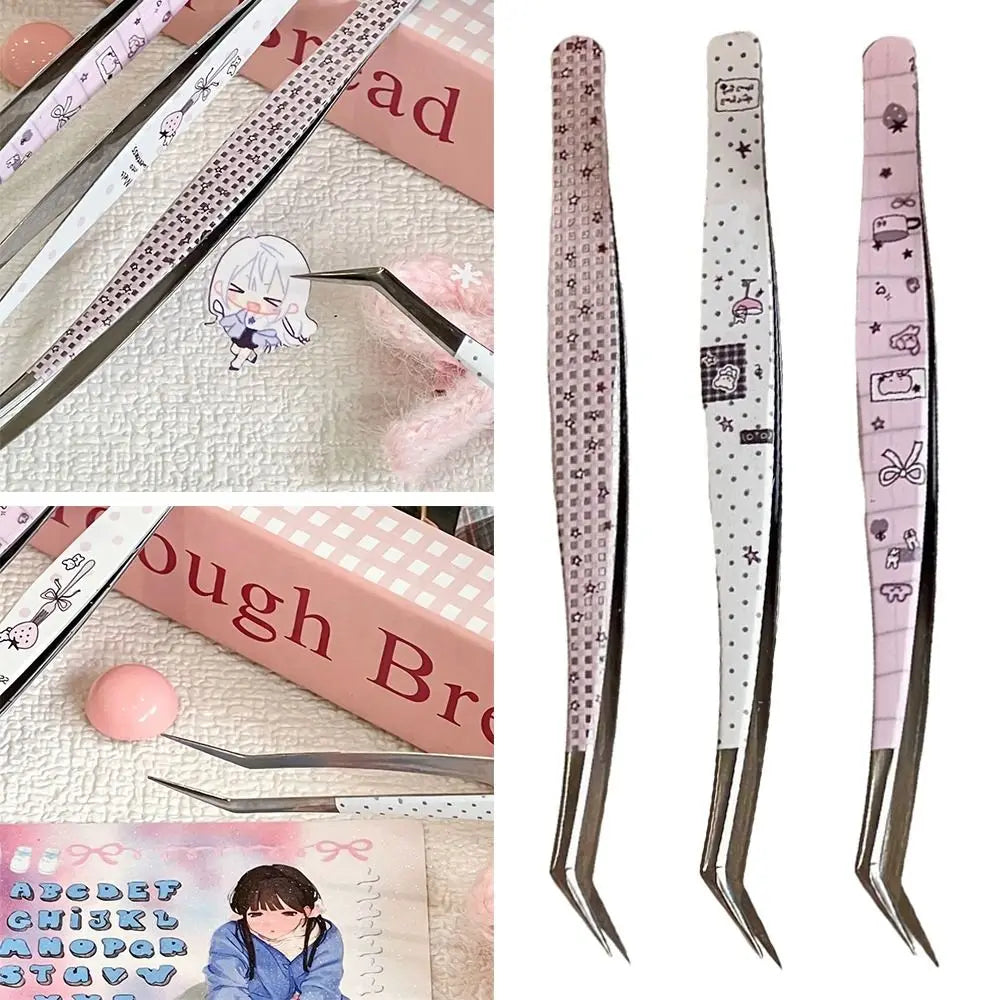 Stainless Steel Curved Stickers Tweezers Precision Cartoon False Zpaxo