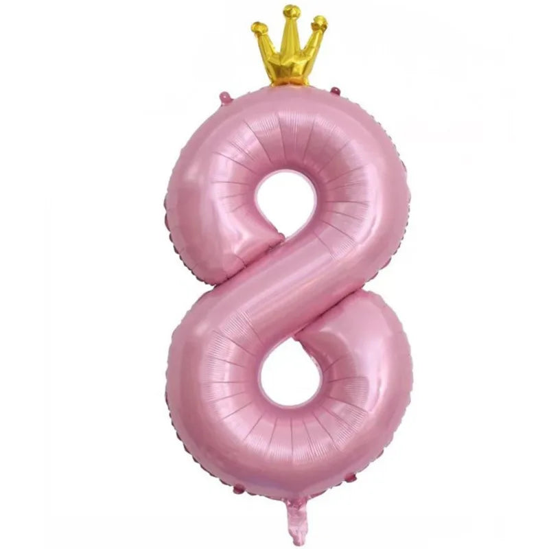 Pastel Baby Blue Pink Foil Number Balloon Crown 1 2 3 4 5 6 7 8 9 Zpaxo pink8 40inch