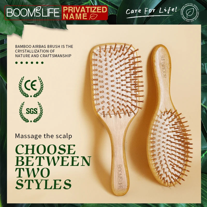 Personalized Wide Tooth Wood Combs for Hair Massage Scalp Bamboo Hair Brush Women Custom Styling Hair Comb Detangling HairBrush Zpaxo