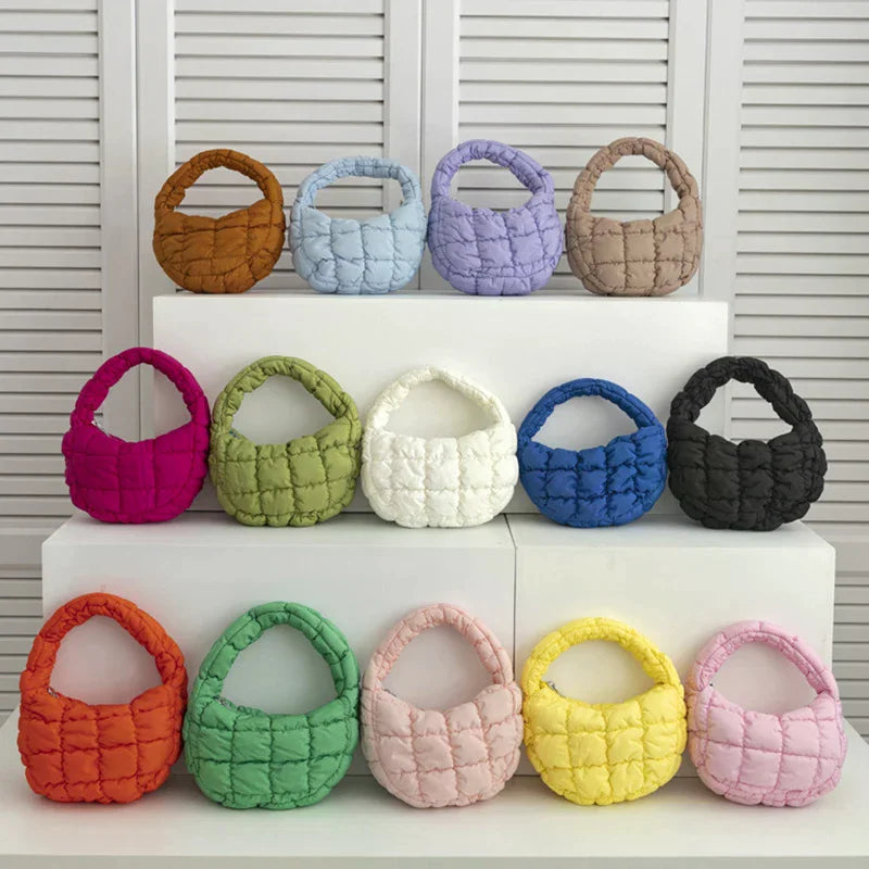 Fashion Mini Puffer Tote Bag Quilted Circle Phone Purse Elegant Zpaxo