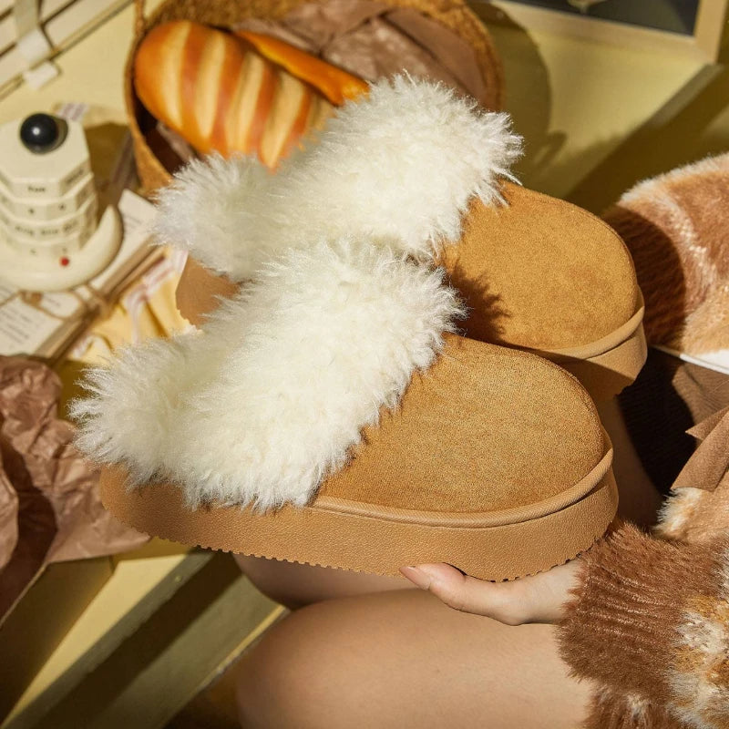 Sole Fluffy Bedroom Slides Winter Fuzzy Shoes Warm Cotton Slipper Women Warm Women House Slippers Indoor Non-slip Thick Shoes Zpaxo