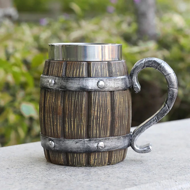 Creative Large Capacity Bar Mug Vintage Wooden Barrel Beer Cup Water Cup Personalized Imitation Wood Stainless Steel Cup Gift Zpaxo 122 WoodenBucketCut 600ml